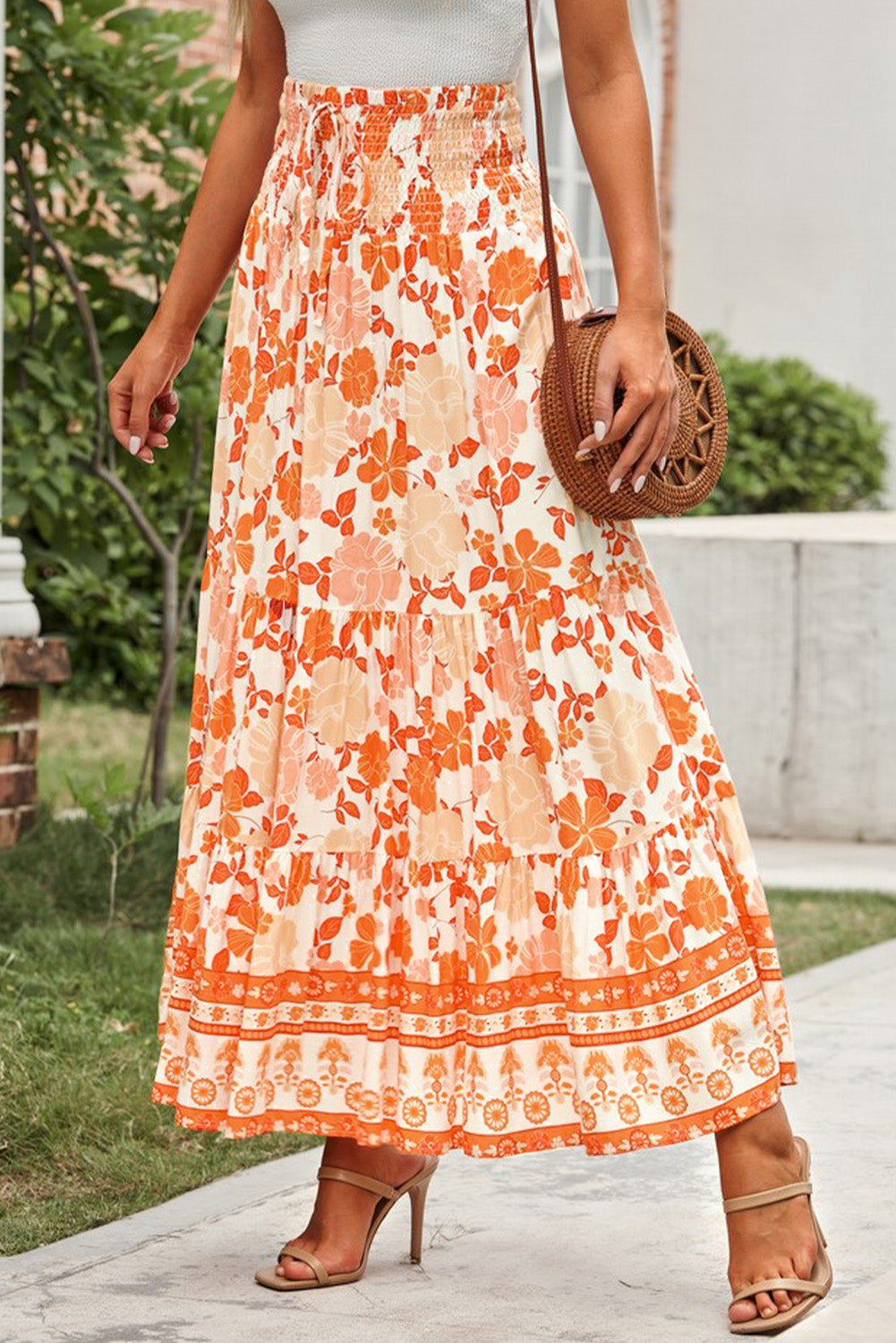 Floral Smocked Tiered Maxi Skirt-Teresa&#39;s Fashionista LLC