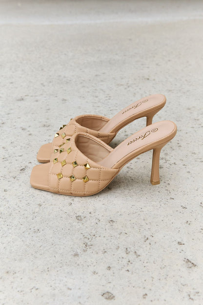 Forever Link Square Toe Quilted Mule Heels in Nude-Teresa&#39;s Fashionista LLC