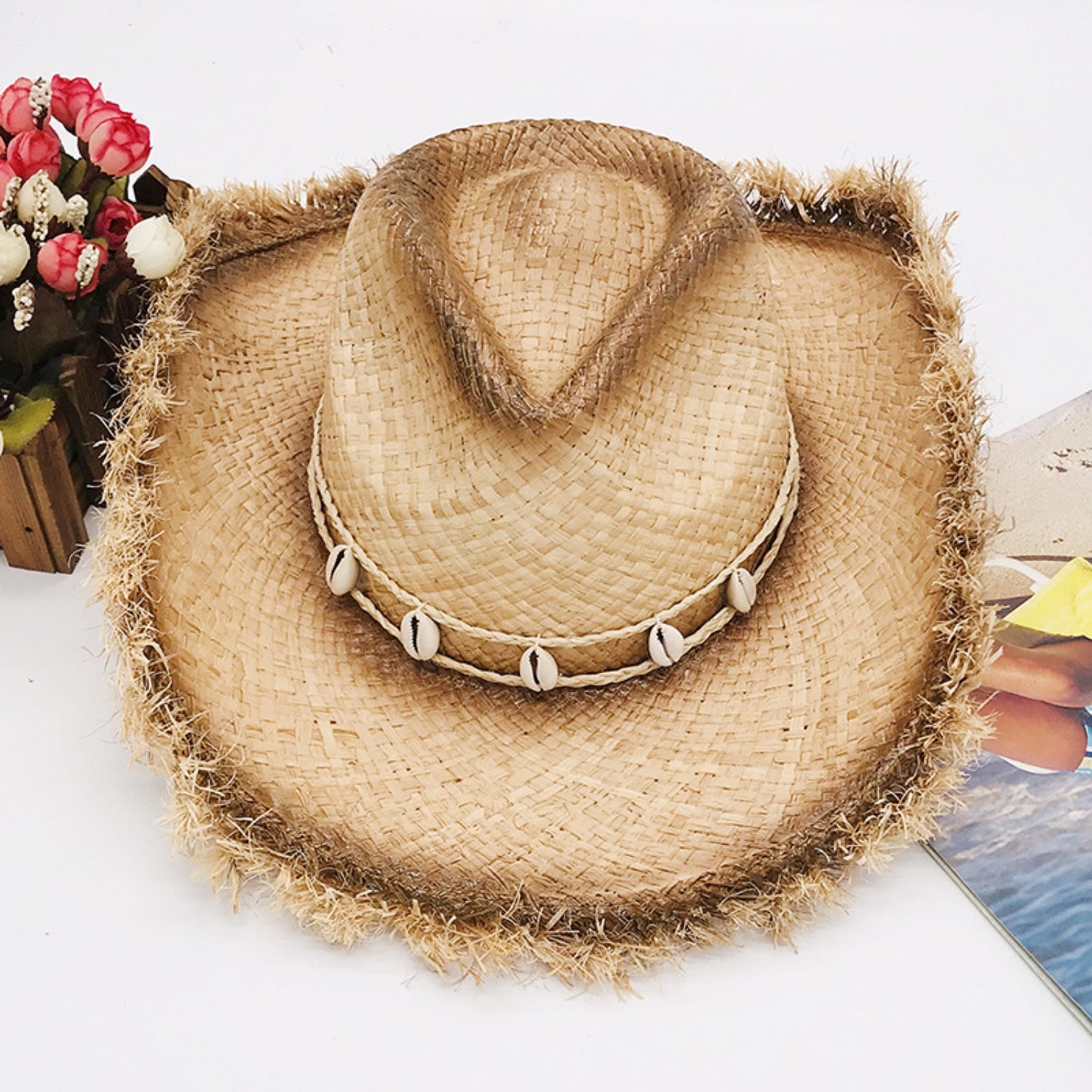 Raw Hem Wide Brim Raffia Hat-Teresa&#39;s Fashionista LLC