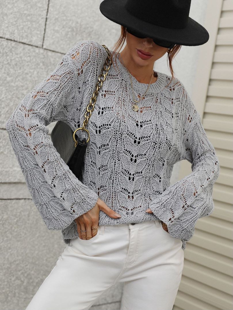 Openwork Dropped Shoulder Knit Top-Teresa&#39;s Fashionista LLC