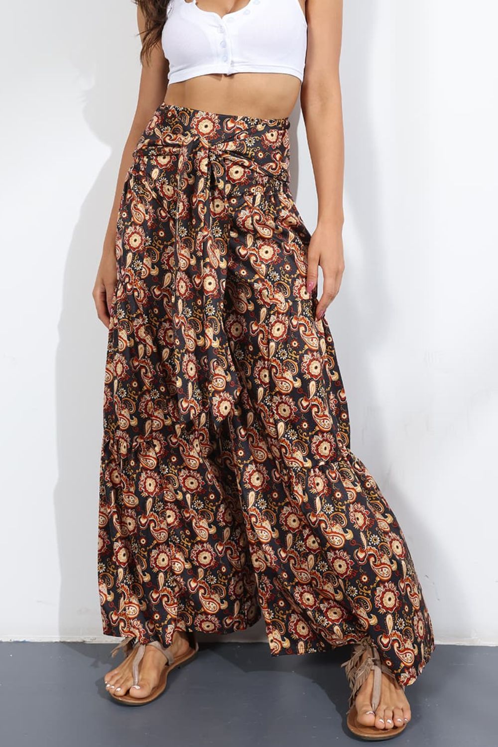 Printed High-Rise Tied Culottes-Teresa&#39;s Fashionista LLC