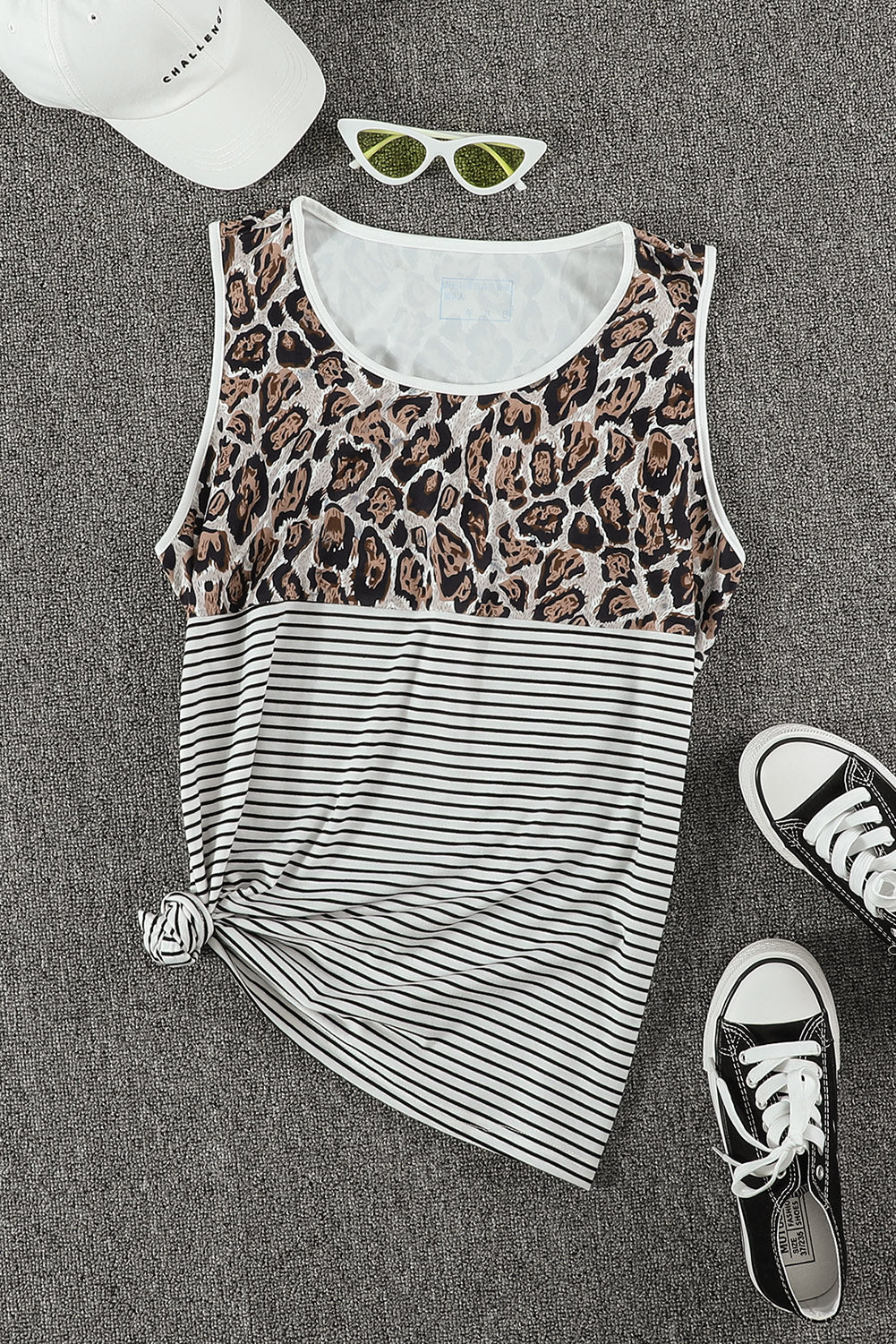 Leopard Striped Scoop Neck Tank-Teresa&#39;s Fashionista LLC