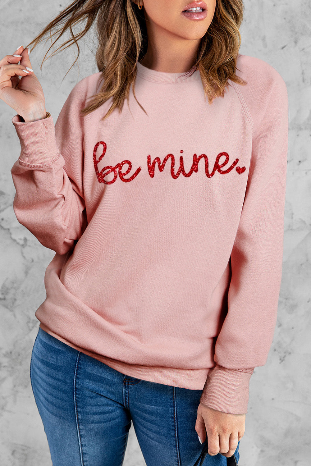 BE MINE Raglan Sleeve Sweatshirt-Teresa&#39;s Fashionista LLC