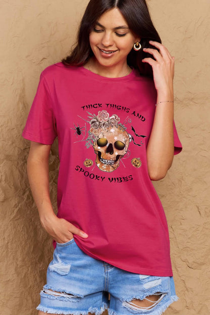 Simply Love Full Size THICK THIGHS AND SPOOKY VIBES Graphic Cotton T-Shirt-Teresa&#39;s Fashionista LLC