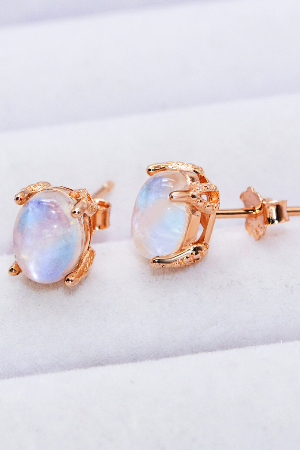 Natural Moonstone 4-Prong Stud Earrings-Teresa&#39;s Fashionista LLC