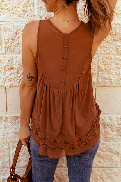 Lace Detail Button Back Sleeveless Top-Teresa&#39;s Fashionista LLC