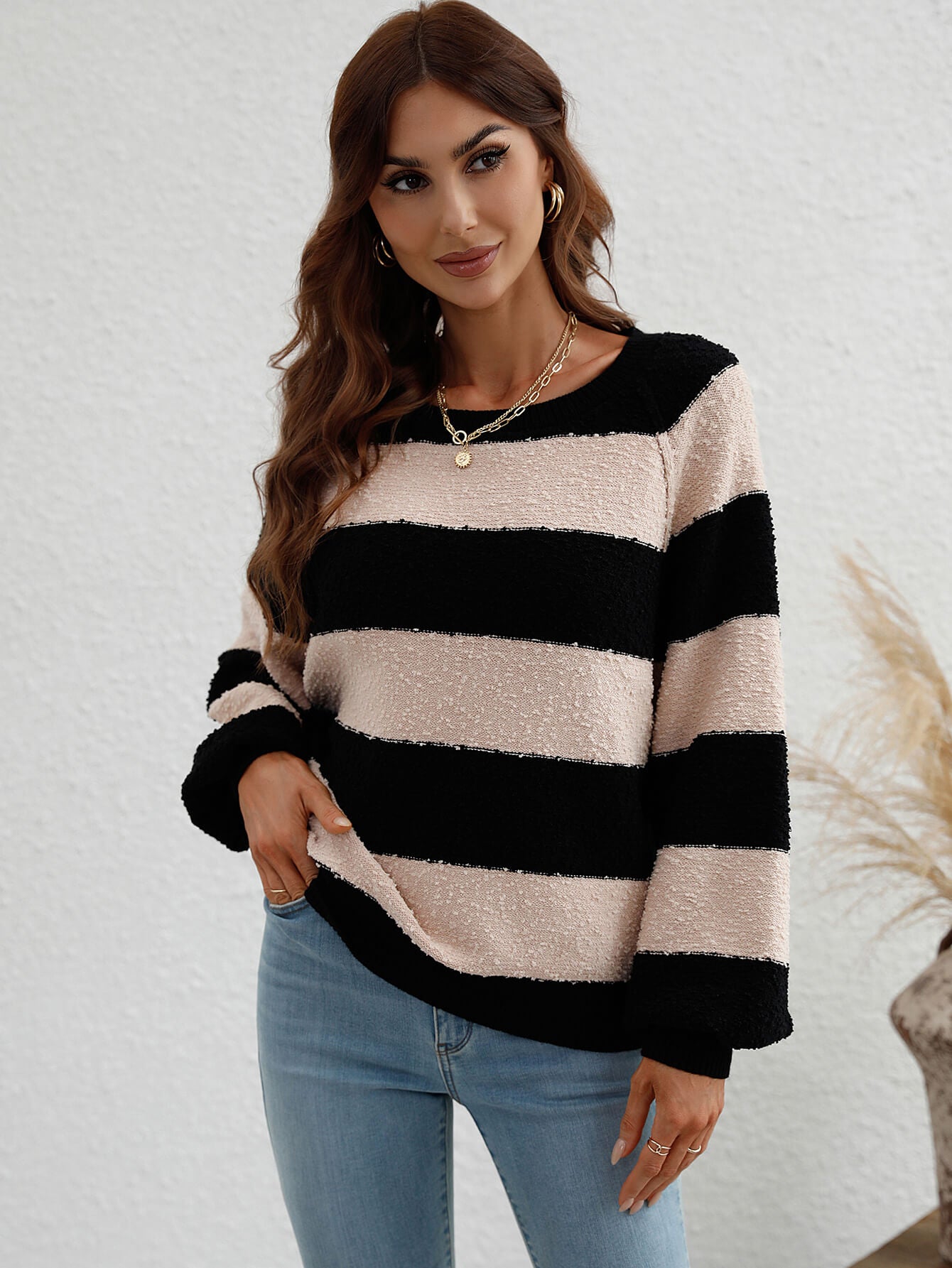 Striped Raglan Sleeve Ribbed Trim Knit Top-Teresa&#39;s Fashionista LLC