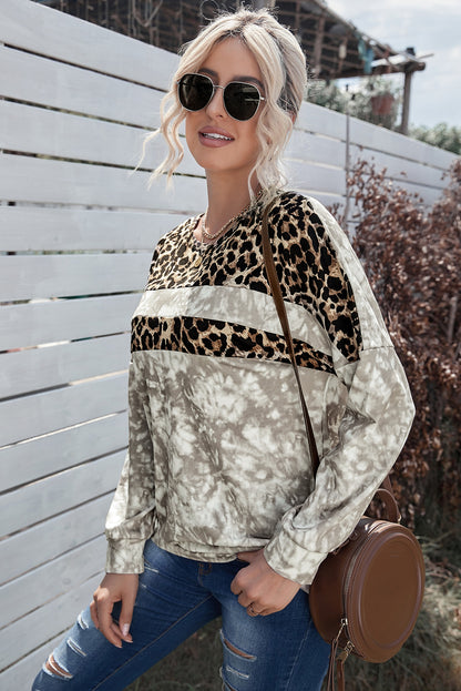 Tie-Dye Leopard Round Neck Sweatshirt-Teresa&#39;s Fashionista LLC