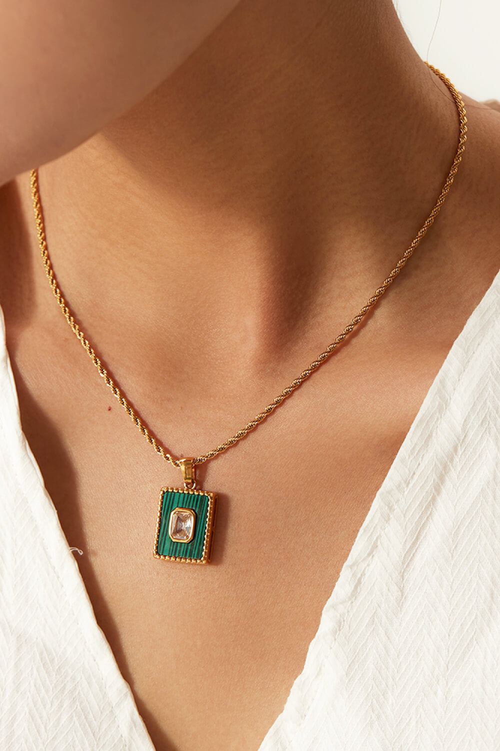 Square Pendant Twisted Chain Necklace-Teresa&#39;s Fashionista LLC