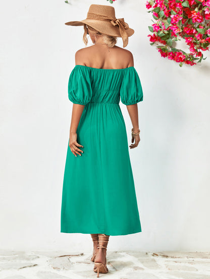 Off-Shoulder Balloon Sleeve Midi Dress-Teresa&#39;s Fashionista LLC