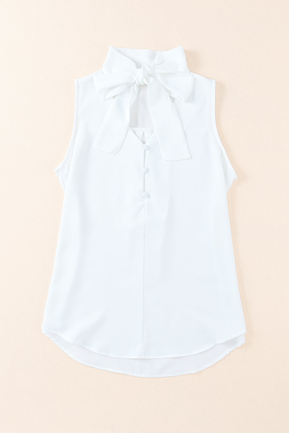 Tie Neck Buttoned Curved Hem Tank-Teresa&#39;s Fashionista LLC