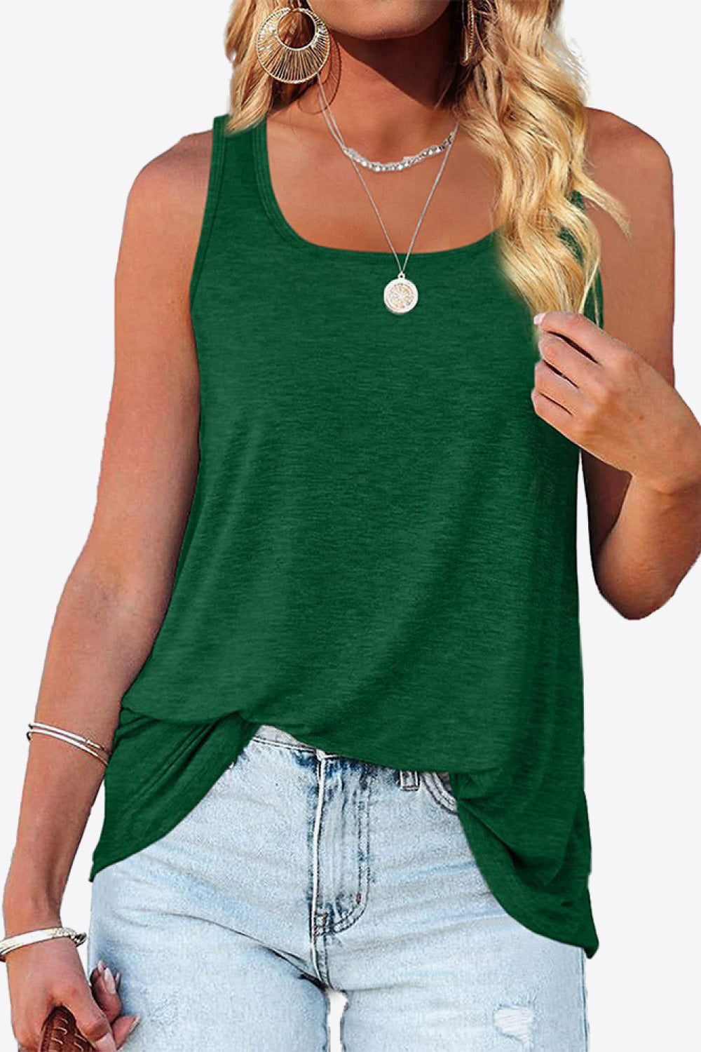 Curved Hem Square Neck Tank-Teresa&#39;s Fashionista LLC