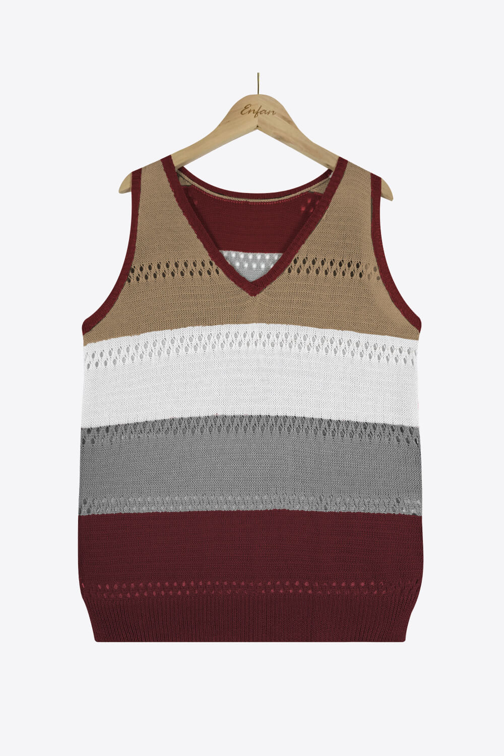 Striped Openwork V-Neck Knit Tank-Teresa&#39;s Fashionista LLC