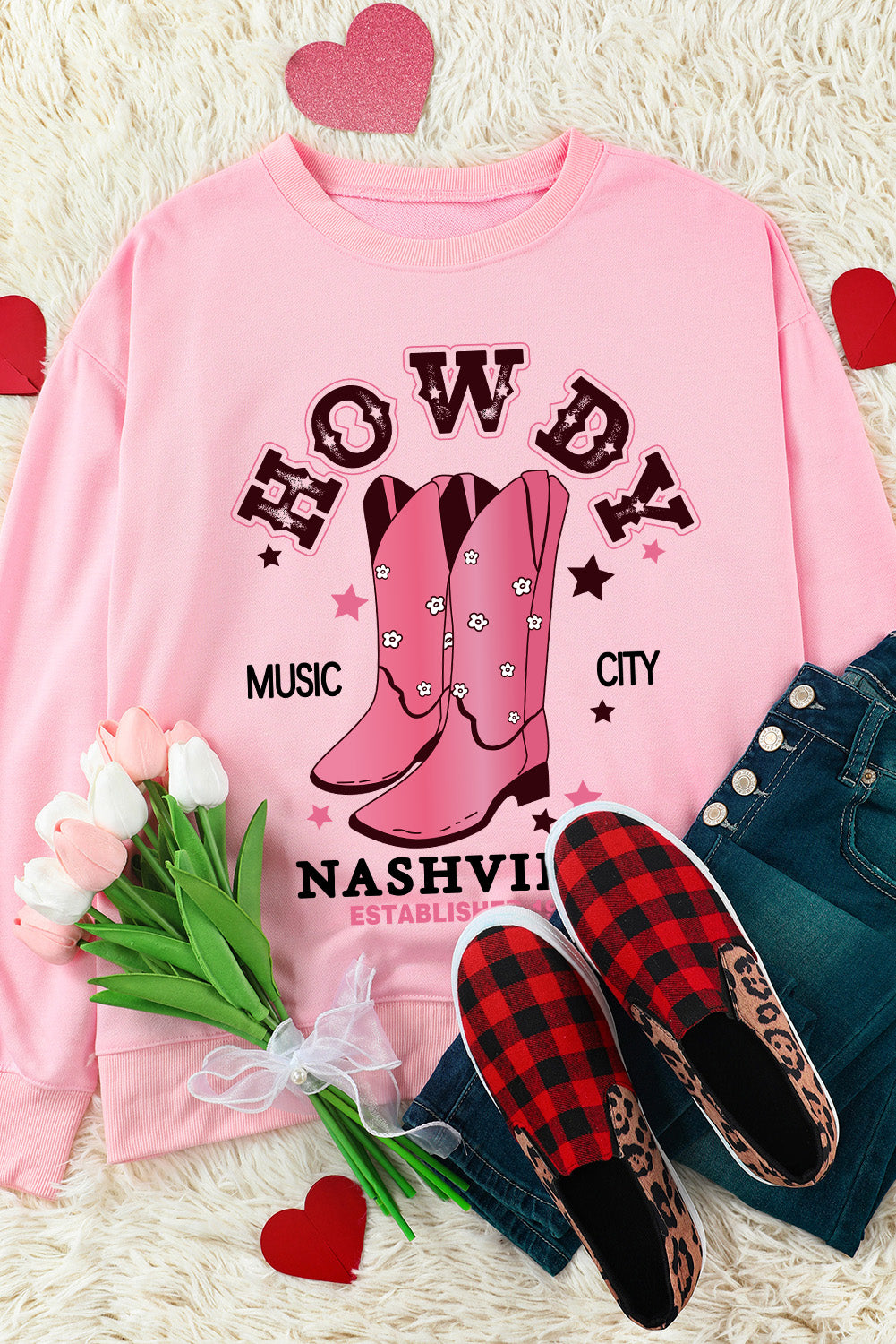 Cowboy Boots Graphic Dropped Shoulder Sweatshirt-Teresa&#39;s Fashionista LLC