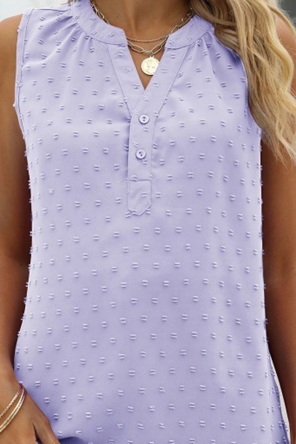 Swiss Dot Notched Neck Tank-Teresa&#39;s Fashionista LLC