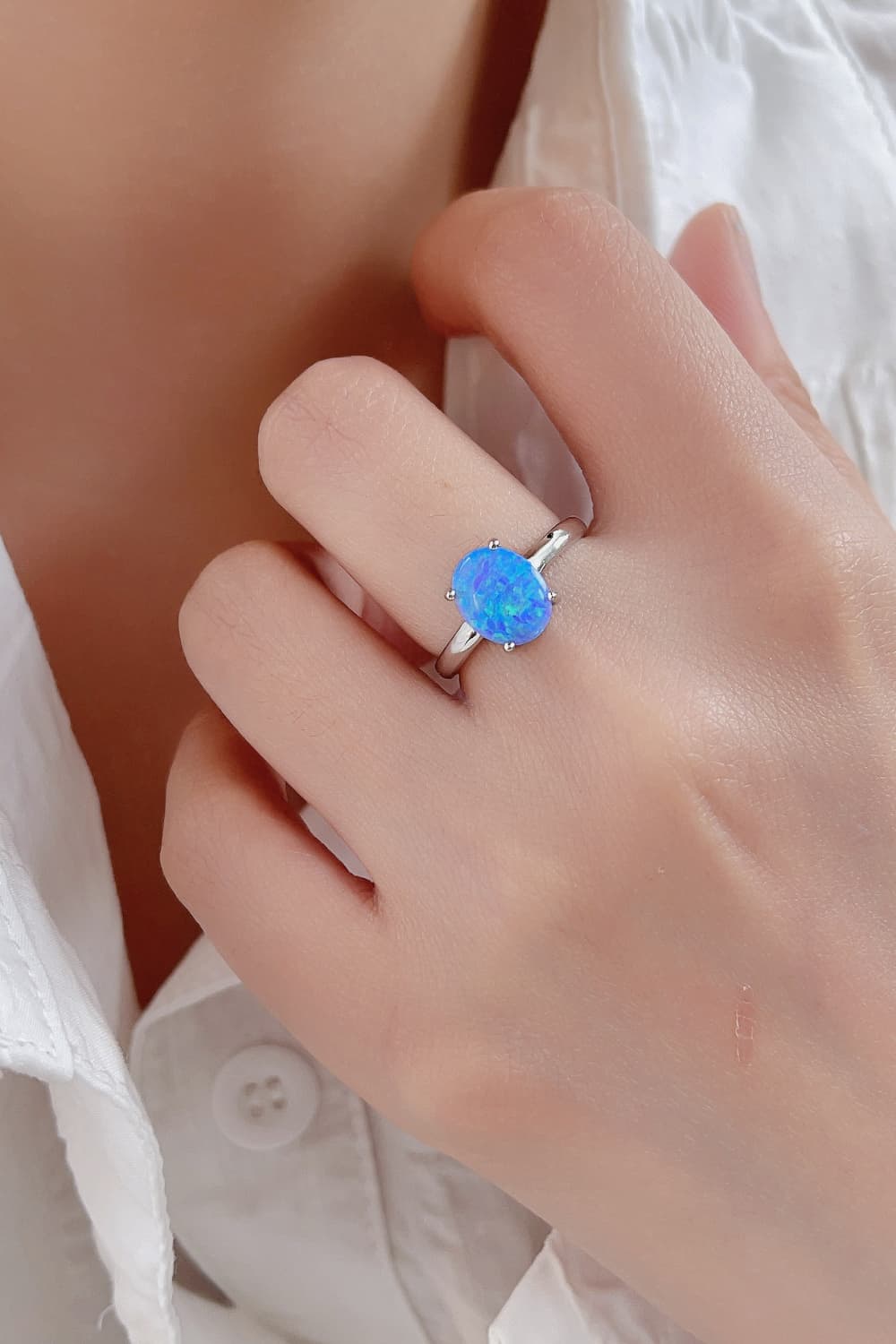 925 Sterling Silver Opal Solitaire Ring-Teresa&#39;s Fashionista LLC