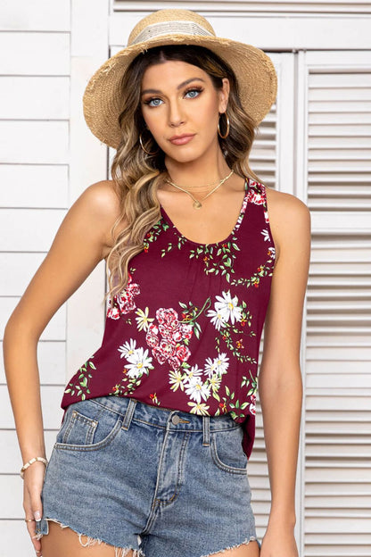 Floral Scoop Neck Tank Top-Teresa&#39;s Fashionista LLC