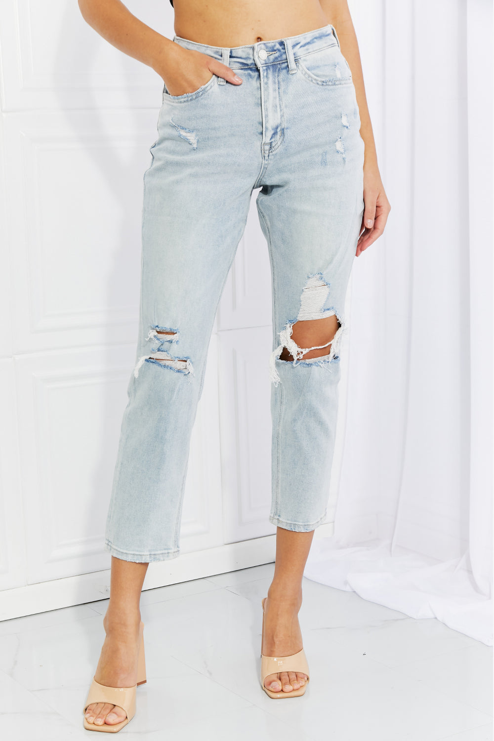 Vervet by Flying Monkey Stand Out Full Size Distressed Cropped Jeans-Teresa&#39;s Fashionista LLC