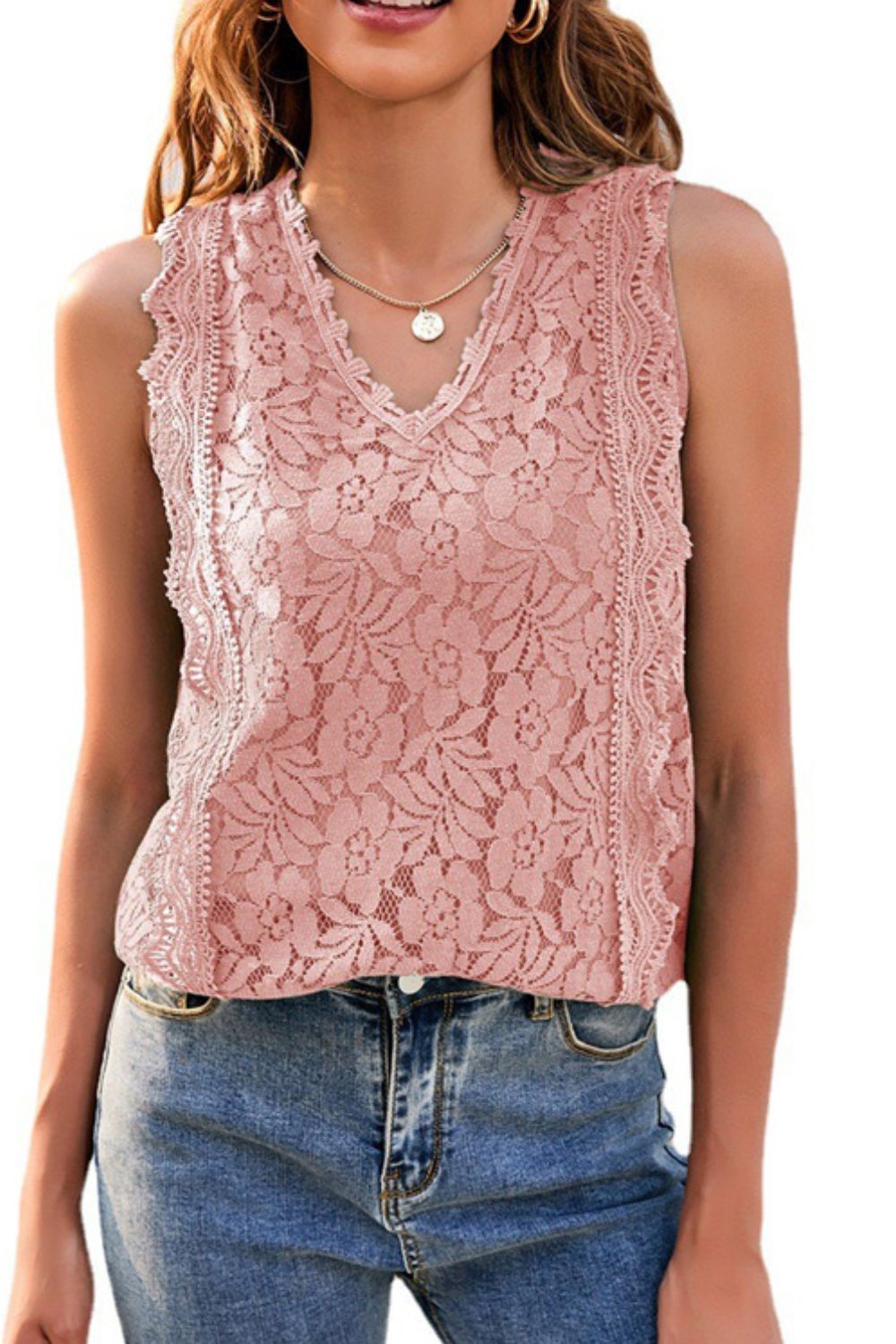 Lace V-Neck Tank-Teresa&#39;s Fashionista LLC