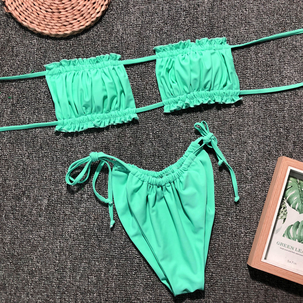 Frill Trim Ruched Bikini Set-Teresa&#39;s Fashionista LLC