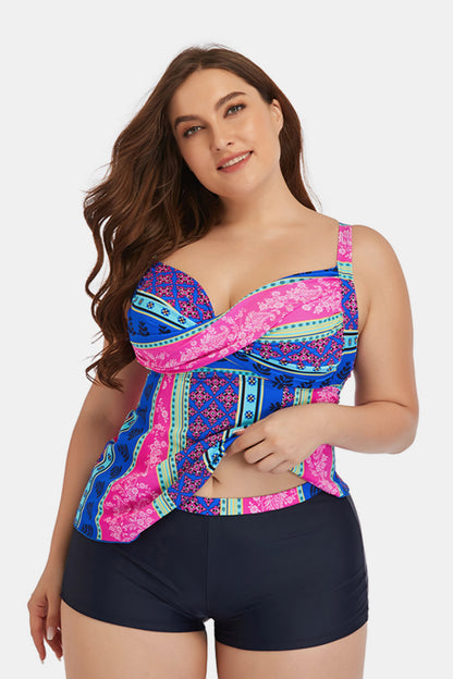 Plus Size Printed Crisscross Cutout Two-Piece Swim Set-Teresa&#39;s Fashionista LLC