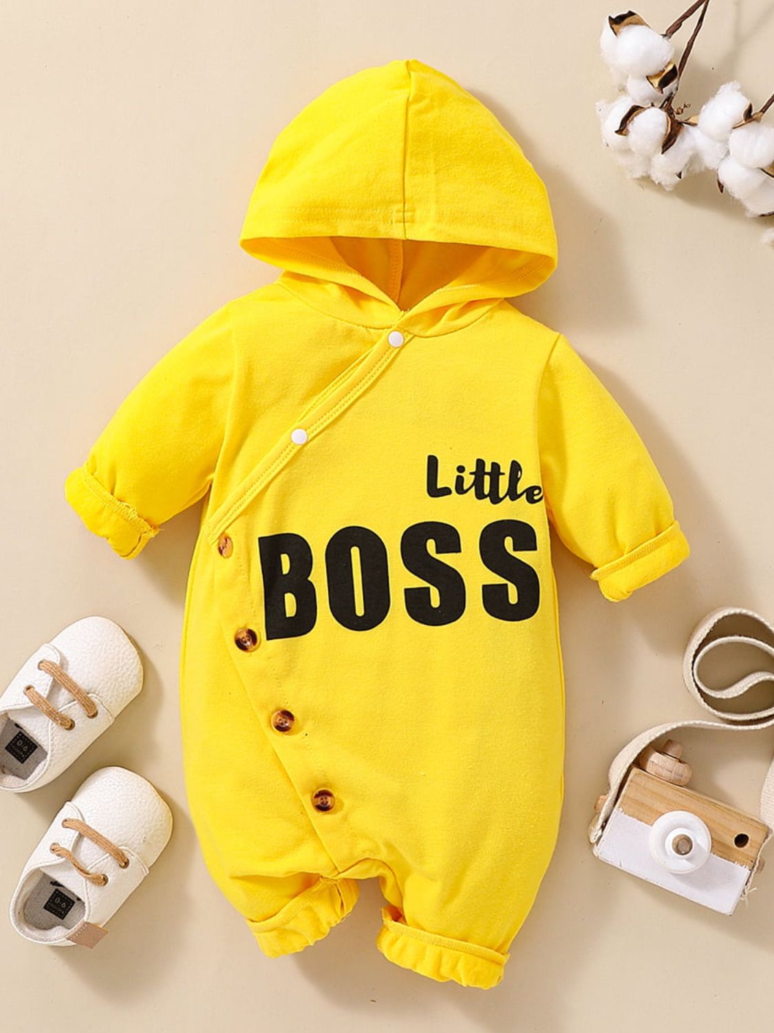 Baby LITTLE BOSS Graphic Hooded Jumpsuit-Teresa&#39;s Fashionista LLC