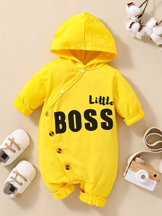 Baby LITTLE BOSS Graphic Hooded Jumpsuit - Teresa's Fashionista LLC
