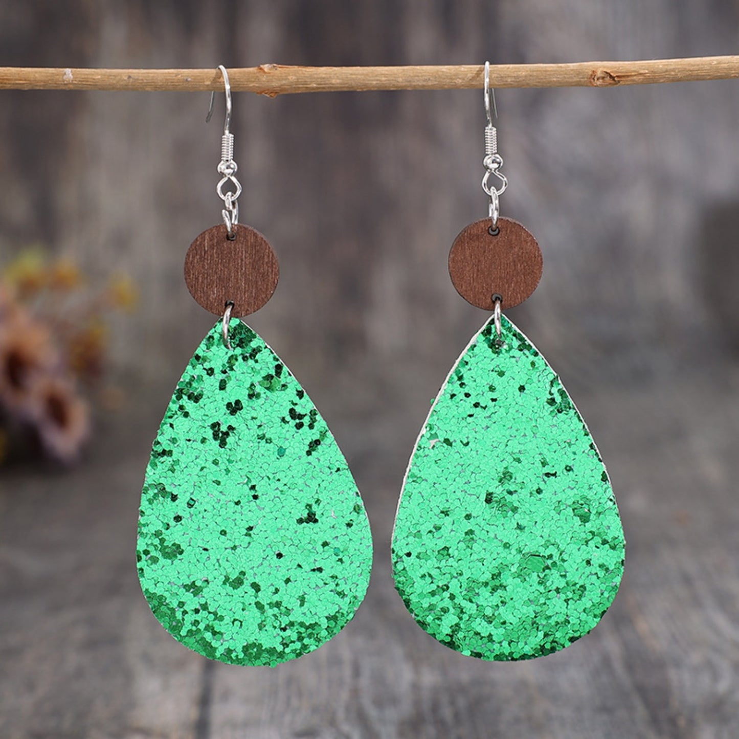 Sequin PU Leather Wooden Dangle Earrings-Teresa&#39;s Fashionista LLC