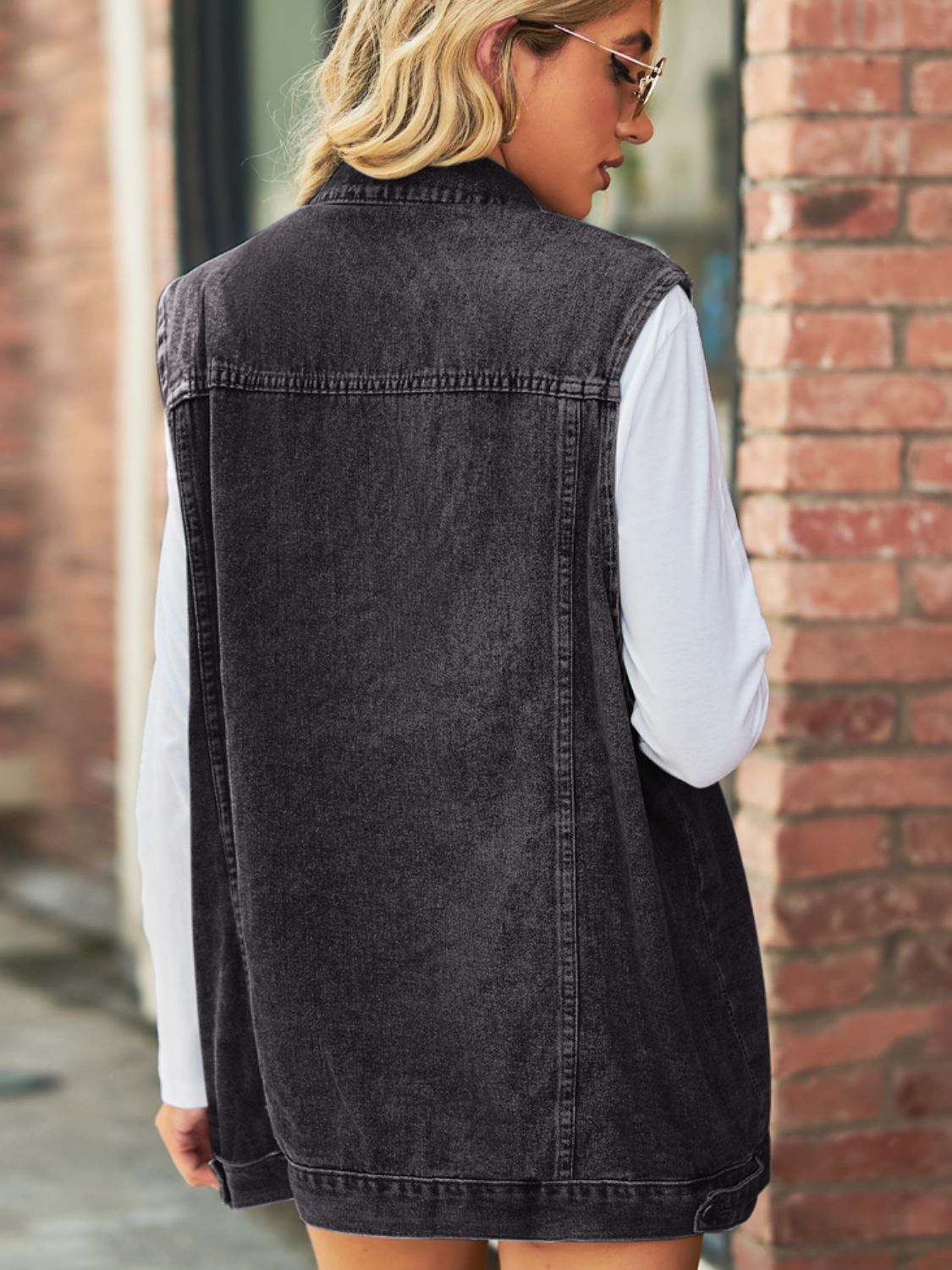 Collared Neck Sleeveless Denim Top with Pockets-Teresa&#39;s Fashionista LLC