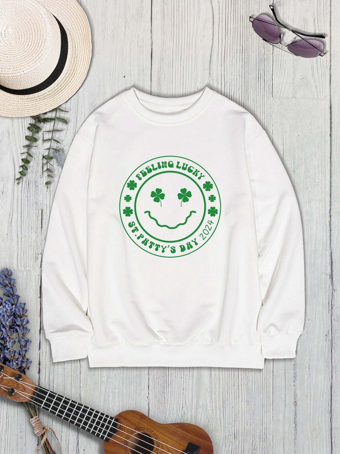 FEELING LUCKY ST. PATRICK'S DAY 2024 Round Neck Sweatshirt-Teresa&#39;s Fashionista LLC