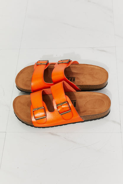 MMShoes Feeling Alive Double Banded Slide Sandals in Orange-Teresa&#39;s Fashionista LLC