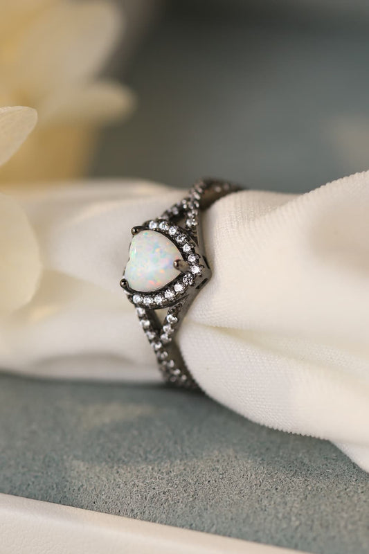 Opal Heart Black Gold-Plated Ring-Teresa&#39;s Fashionista LLC