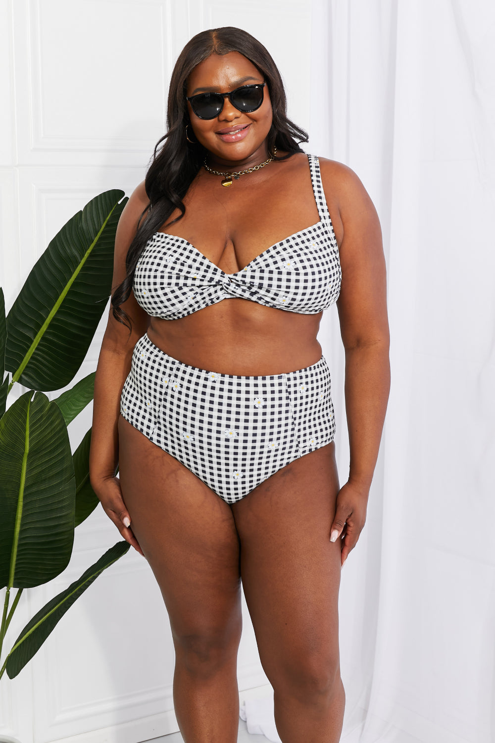 Marina West Swim Take A Dip Twist High-Rise Bikini in Black-Teresa&#39;s Fashionista LLC