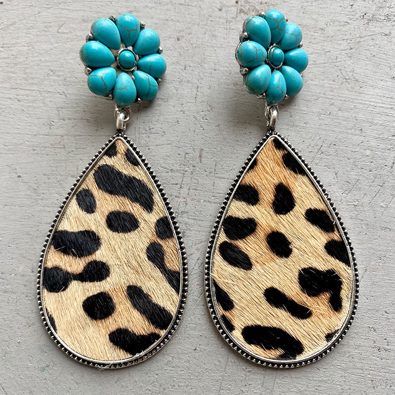 Turquoise Flower Teardrop Earrings-Teresa&#39;s Fashionista LLC