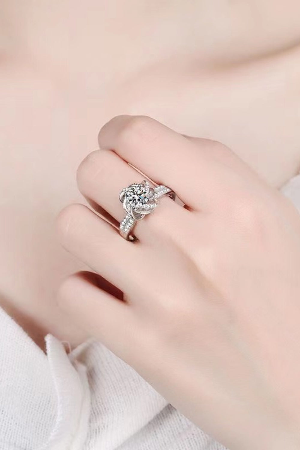 2 Carat Moissanite Floral Platinum-Plated Ring-Teresa&#39;s Fashionista LLC