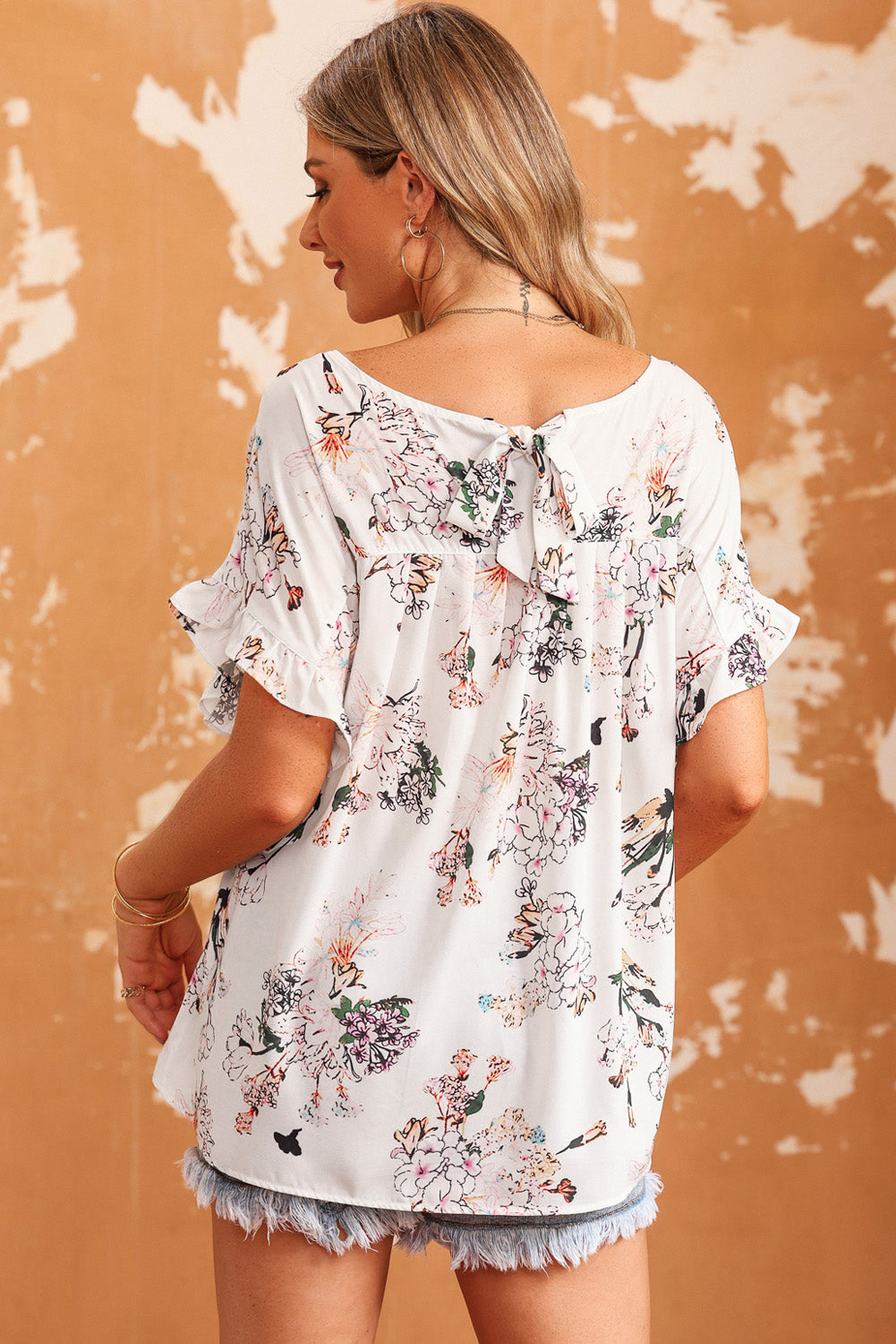 Floral Boat Neck Flounce Sleeve Blouse-Teresa&#39;s Fashionista LLC