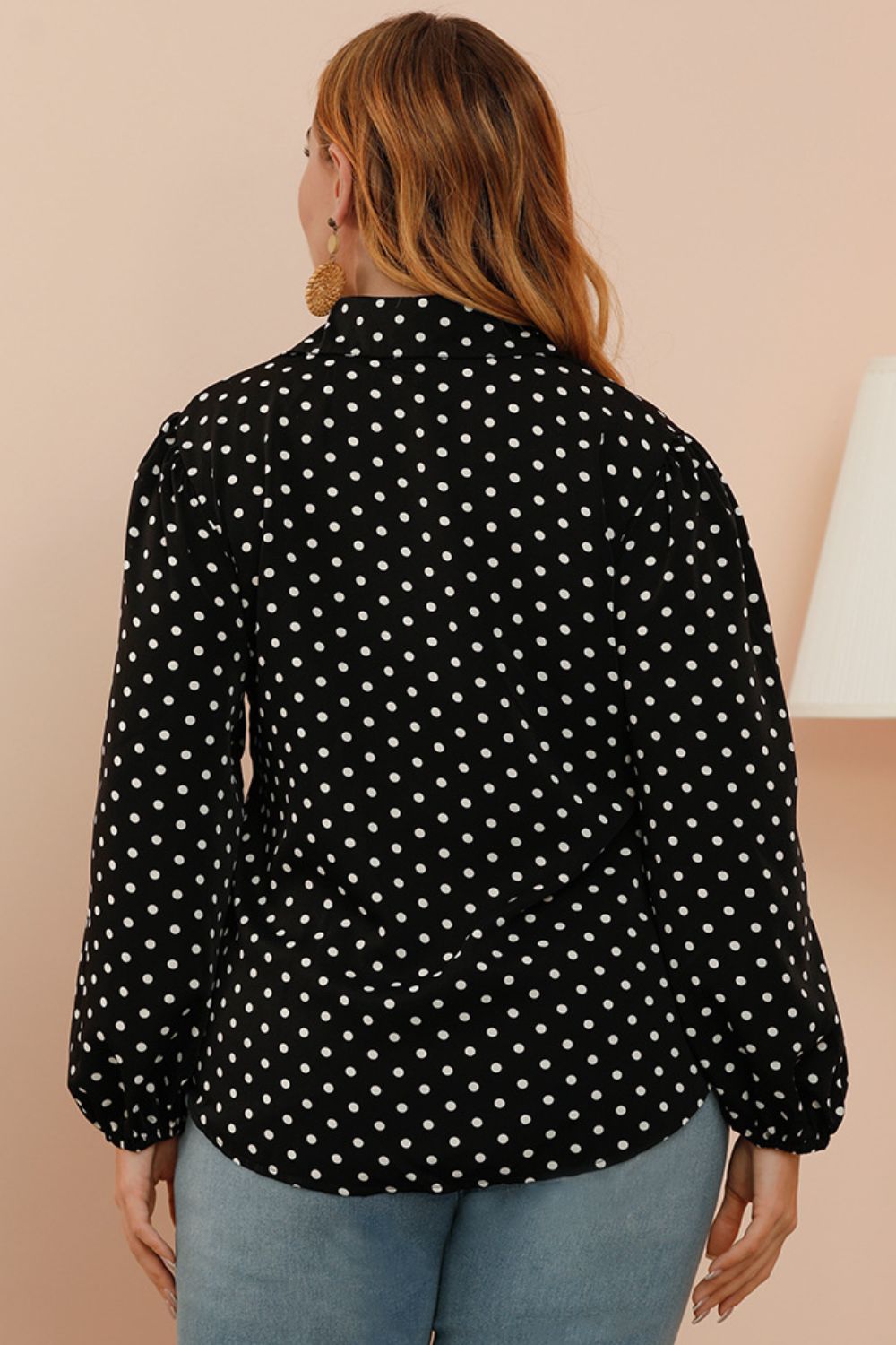 Plus Size Polka Dot Balloon Sleeve Shirt-Teresa&#39;s Fashionista LLC