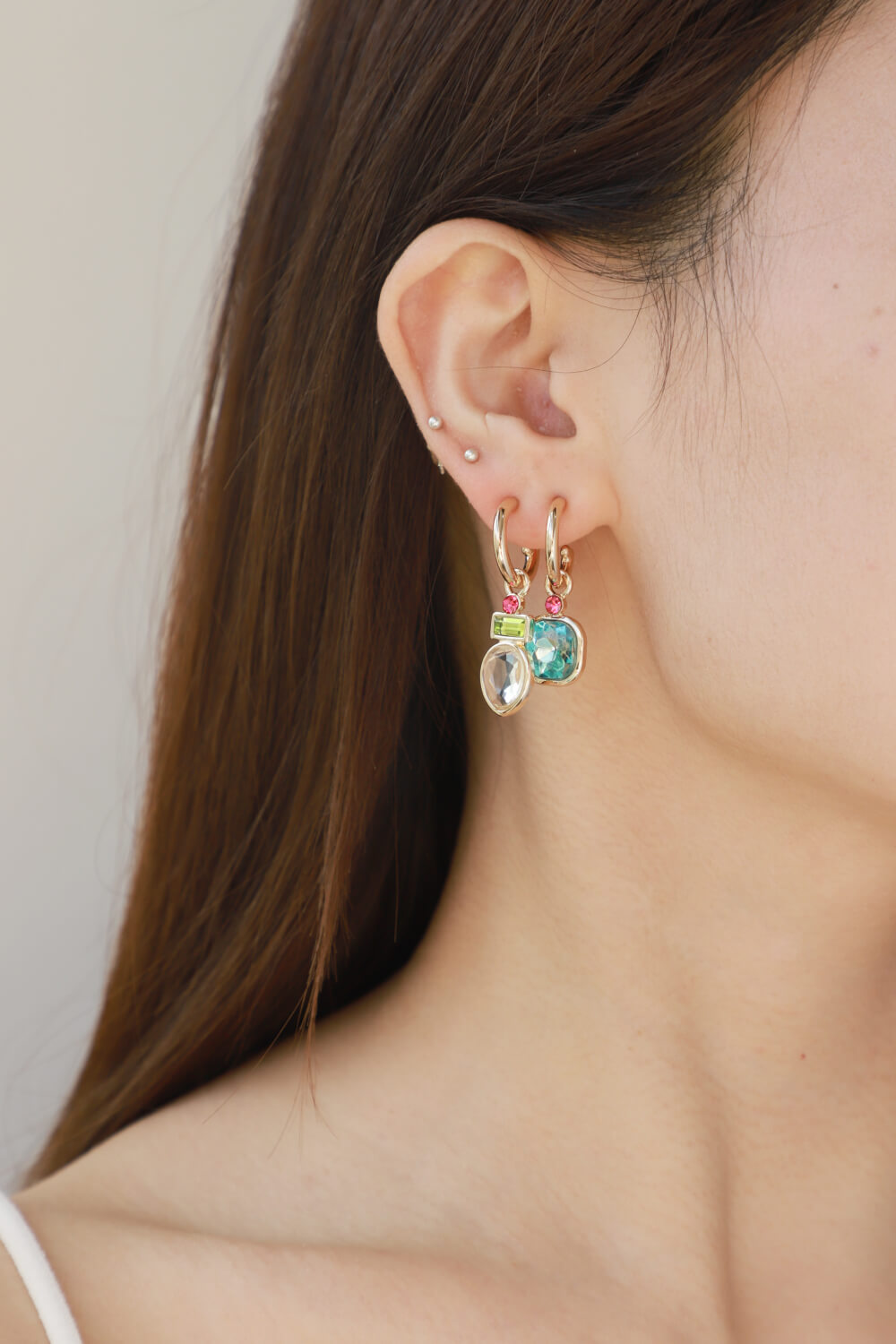 Crystal C-Hoop Drop Earrings-Teresa&#39;s Fashionista LLC