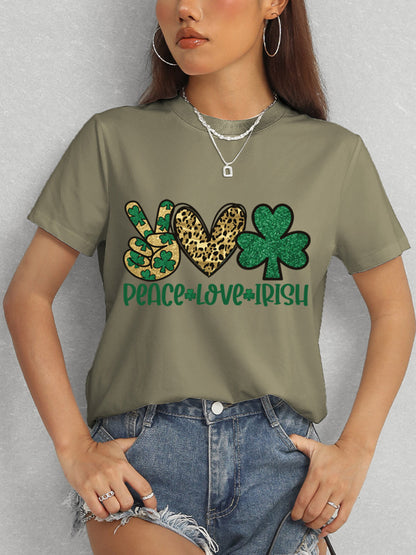 PEACE LOVE IRISH Round Neck Short Sleeve T-Shirt-Teresa&#39;s Fashionista LLC