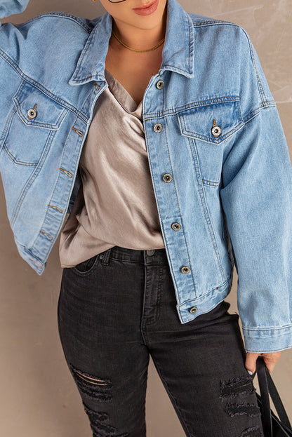 Button Down Dropped Shoulder Denim Jacket-Teresa&#39;s Fashionista LLC