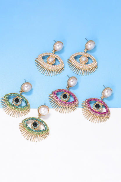 Evil Eye Shape Rhinestone Zinc Alloy Synthetic Dangle Earrings-Teresa&#39;s Fashionista LLC