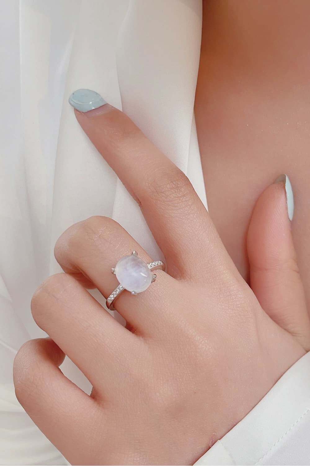 High Quality Natural Moonstone 925 Sterling Silver Side Stone Ring-Teresa&#39;s Fashionista LLC