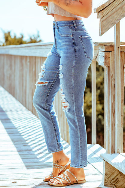 Distressed Ankle-Length Straight Leg Jeans-Teresa&#39;s Fashionista LLC