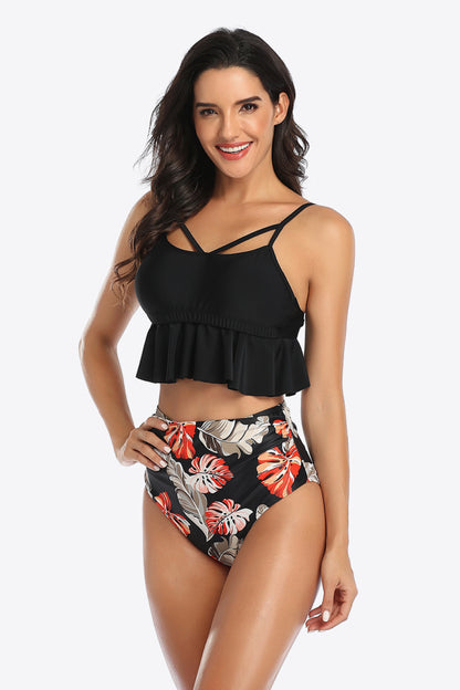 Tropical Print Ruffled Two-Piece Swimsuit-Teresa&#39;s Fashionista LLC