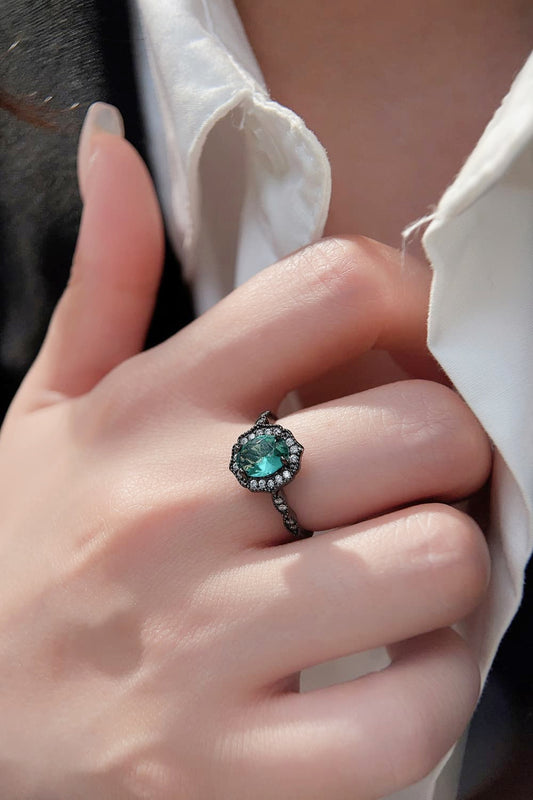 925 Sterling Silver Paraiba Tourmaline 4-Prong Ring-Teresa&#39;s Fashionista LLC