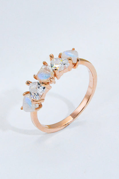 Moonstone and Zircon Heart Ring-Teresa&#39;s Fashionista LLC