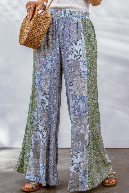 Mixed Print Pull-On Wide Leg Pants-Teresa&#39;s Fashionista LLC