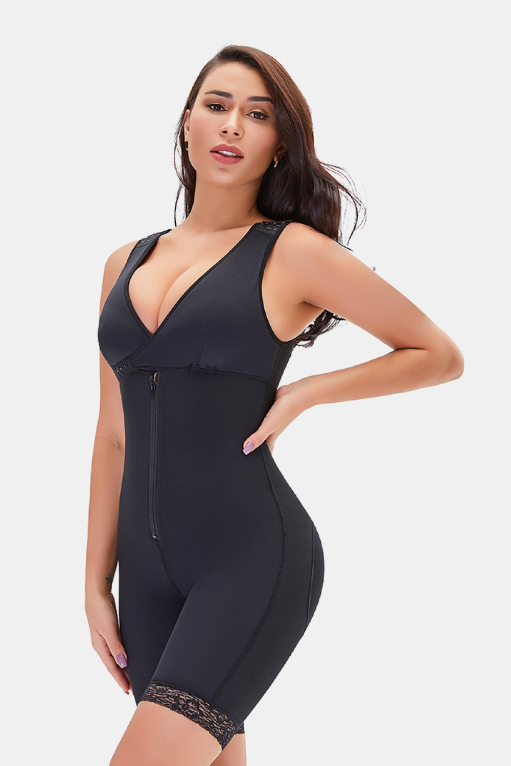 Full Size Lace Trim Shapewear with Zipper-Teresa&#39;s Fashionista LLC