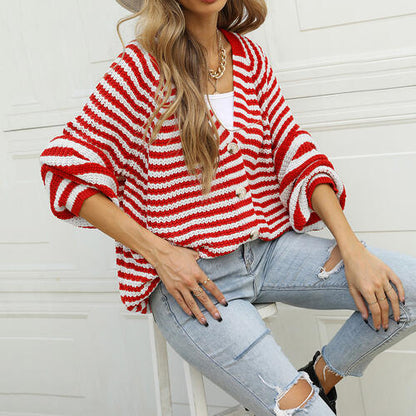 Striped Button Down Long Sleeve Cardigan-Teresa&#39;s Fashionista LLC