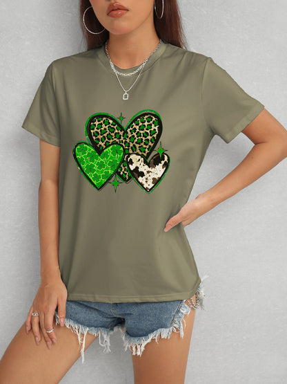 Heart Round Neck Short Sleeve T-Shirt-Teresa&#39;s Fashionista LLC